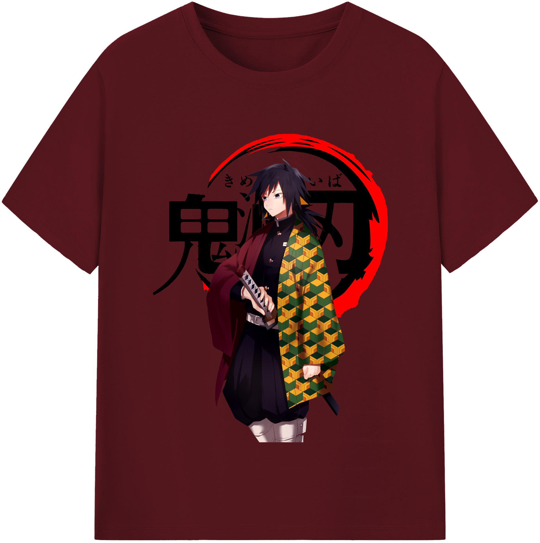 （画像用） 鬼滅の刃（きめつのやいば）水柱-冨岡 義勇／とみおか ぎゆう Tomioka Giyuu 綿100％半袖Tシャツ（フロントプリント）